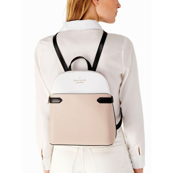 New Kate Spade Staci Saffiano Leather Dome Backpack Warm Beige Multi - Picture 3 of 4